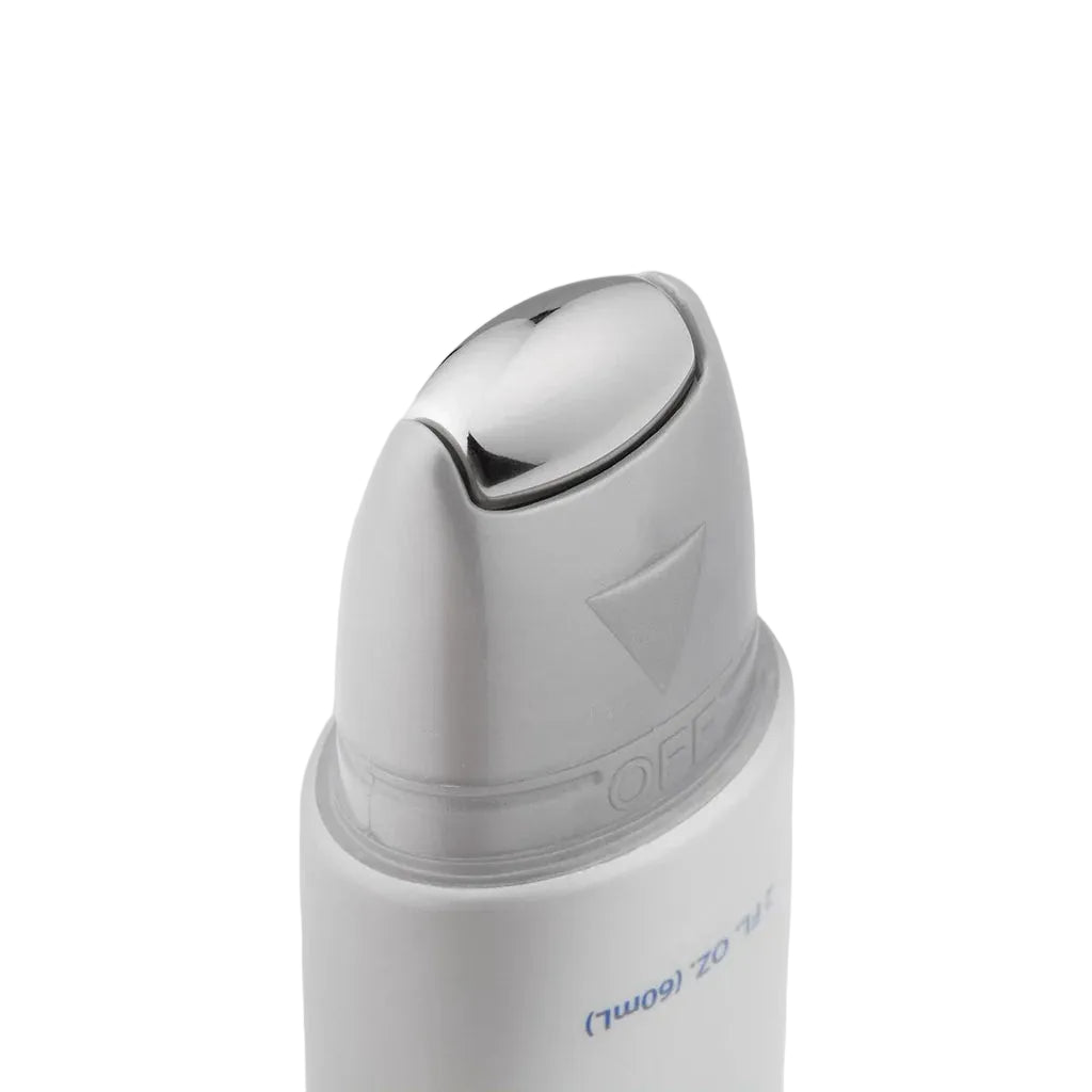 White water bottle with a silver cap on a light gray background