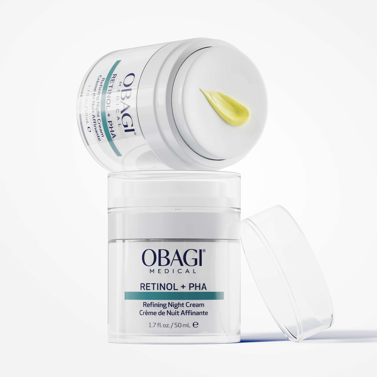 Obagi skincare product with open lid on a white background