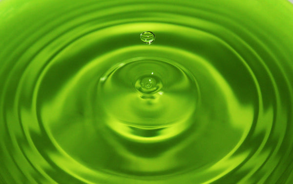 Single water droplet creating green ripples, representing Phyto Multi-Correction Serum hydration research.