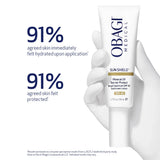 Obagi Sun Shield Mineral UV Barrier Protect sunscreen lotion with hydration and protection statistics on a white background.