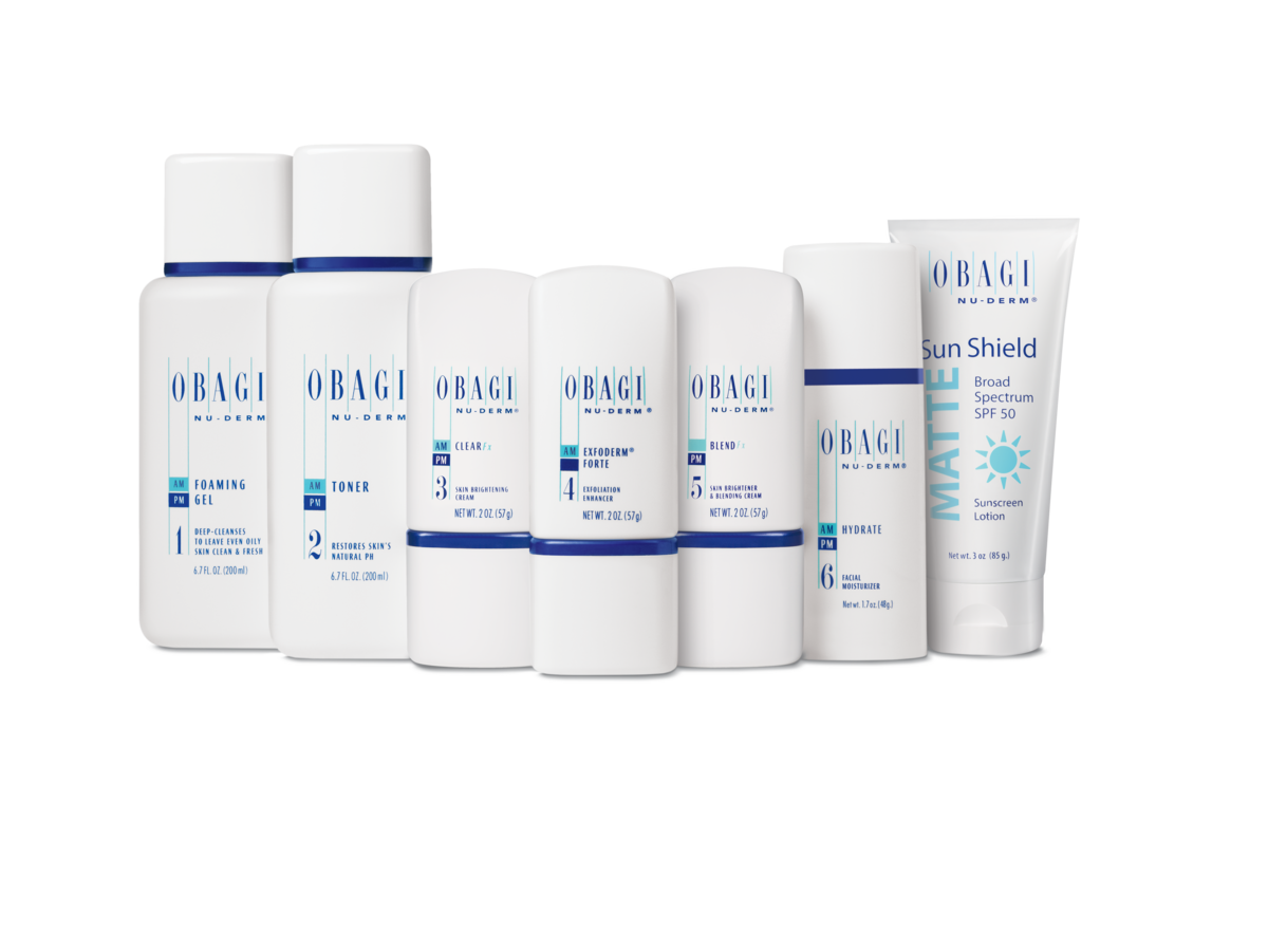Obagi Nu-Derm Fx Starter System Normal to Oily shown with its skincare regimen