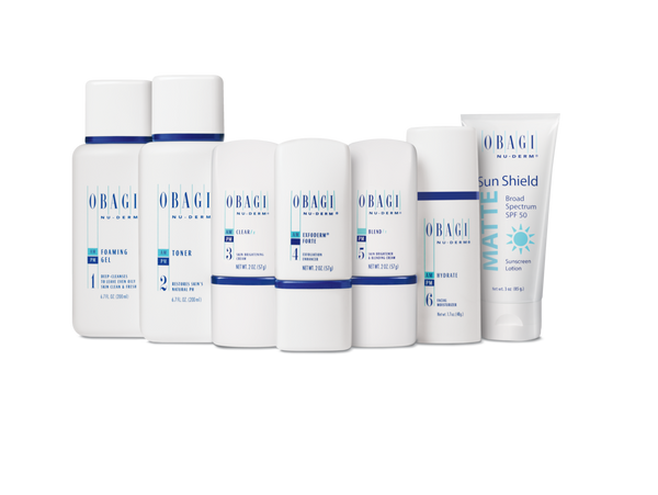 Obagi Nu-Derm Fx Starter System Normal to Oily shown with its skincare regimen