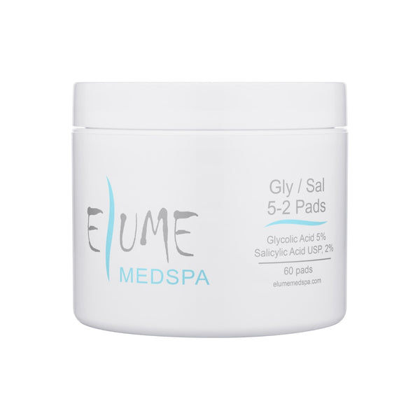 Elume Med Spa Gly / Sal 5-2 exfoliating pads in a white jar for acne-prone skin with glycolic and salicylic acid