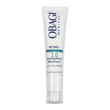 Elume Med Spa Obagi Retinol 1.0 high-strength anti-aging serum in a white squeeze tube with a clear pump cap.