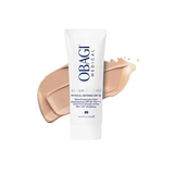 Elume Med Spa SUZANOBAGIMD Tinted Physical Defense SPF 50 mineral sunscreen tube with a swatch of tinted lotion.