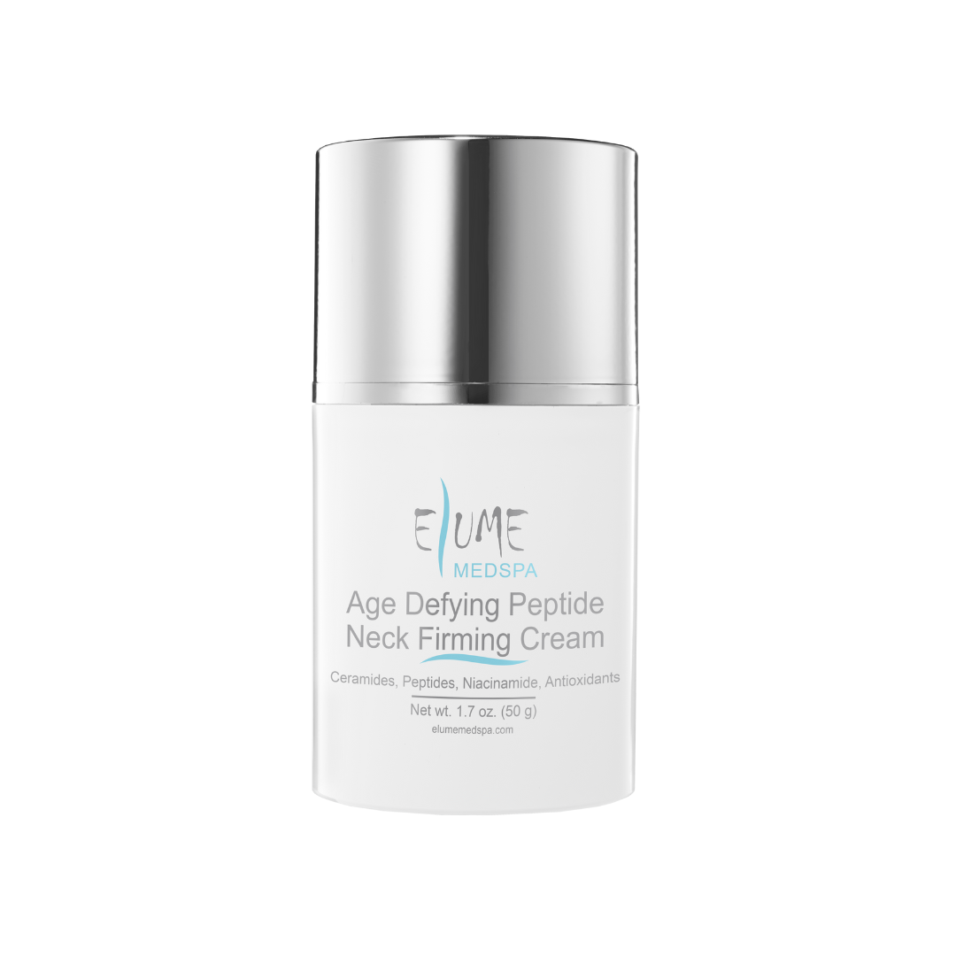 Elume Age Defying Peptide Neck Firming Cream 1.7 oz airless pump bottle, front view